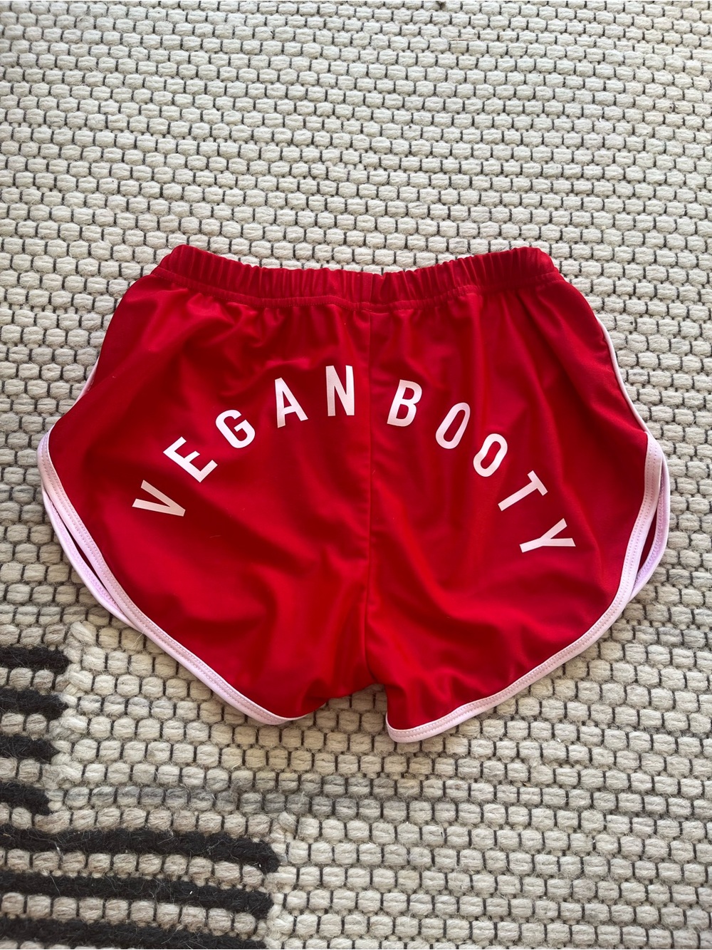 Women’s Vegan Booty Red Booty Shorts with White Contrast Trim